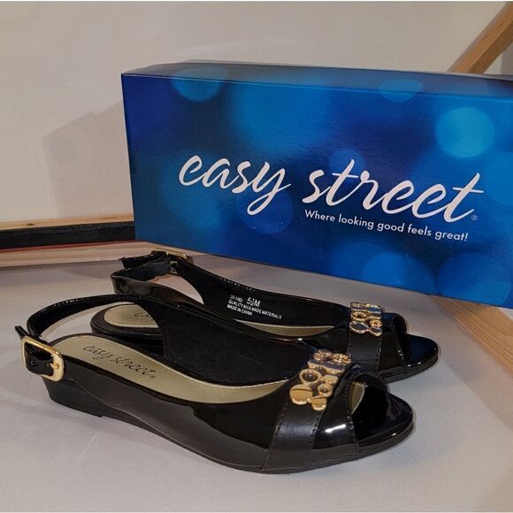 Easy Street Flex Black Patent Imprompt Adjustable Strap Shoes Size 5.5 - Picture 1 of 6